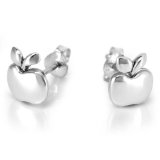 925 Sterling Silver Tiny Apple Post Stud Earrings 9mm, Fashion Jewelry for Women, Teens, Girls - Nickel Free