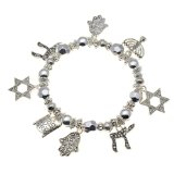 Jewish Charm Star of David Menorah Stretch Bangle Bracelet