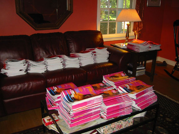 Magazines taking over our living room.